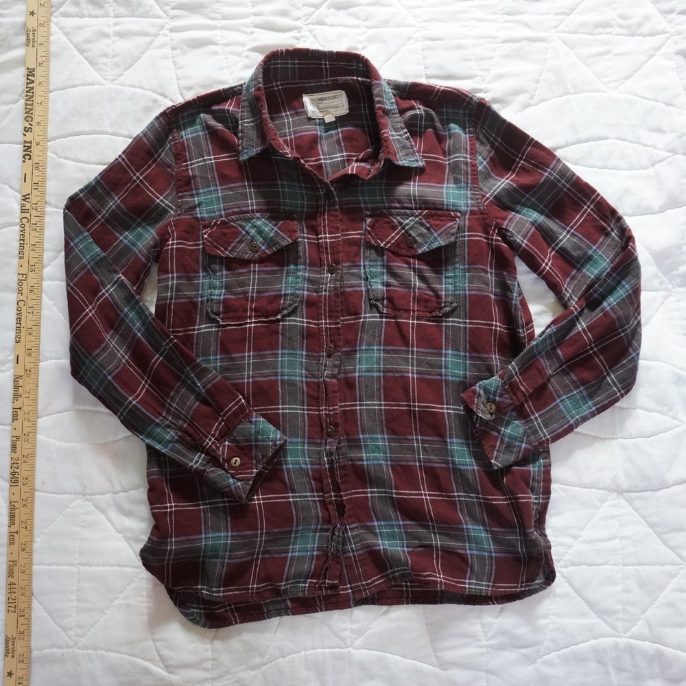 CURRENT ELLIOTT Plaid Flannel Button Up Shirt Burgundy Teal Grey Size 2 Small
